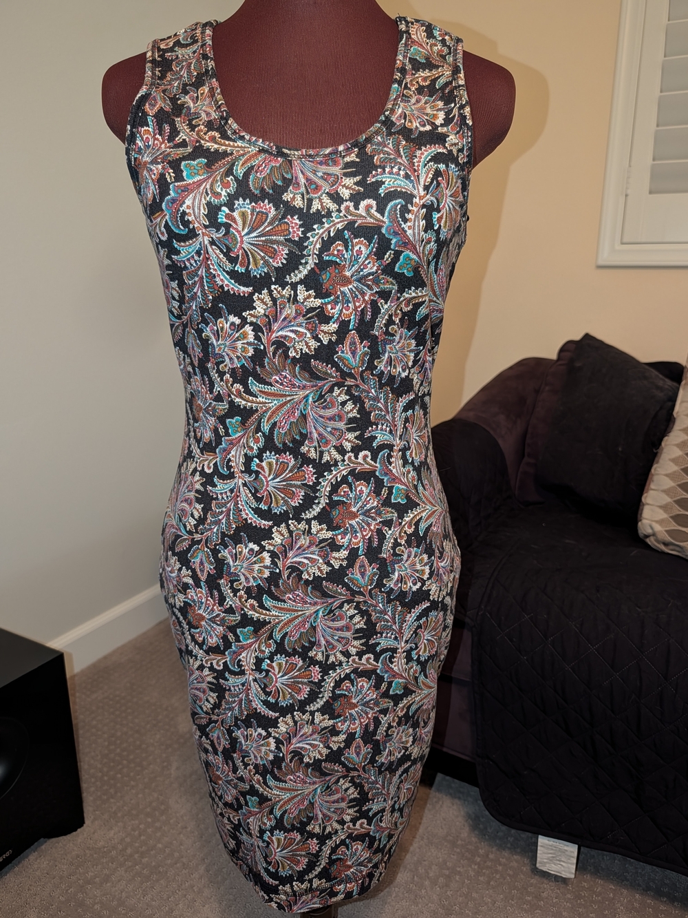 Sleeveless Black Paisley Bodycon Dress - Philosophy